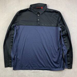 Hugo Boss Mens Shirt Medium Blue Black Colorblock Polo Long Sleeve Luxury